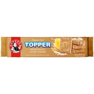 BAKERS TOPPER CUSTARD FLAVOURED CREAM BISCUITS 125g